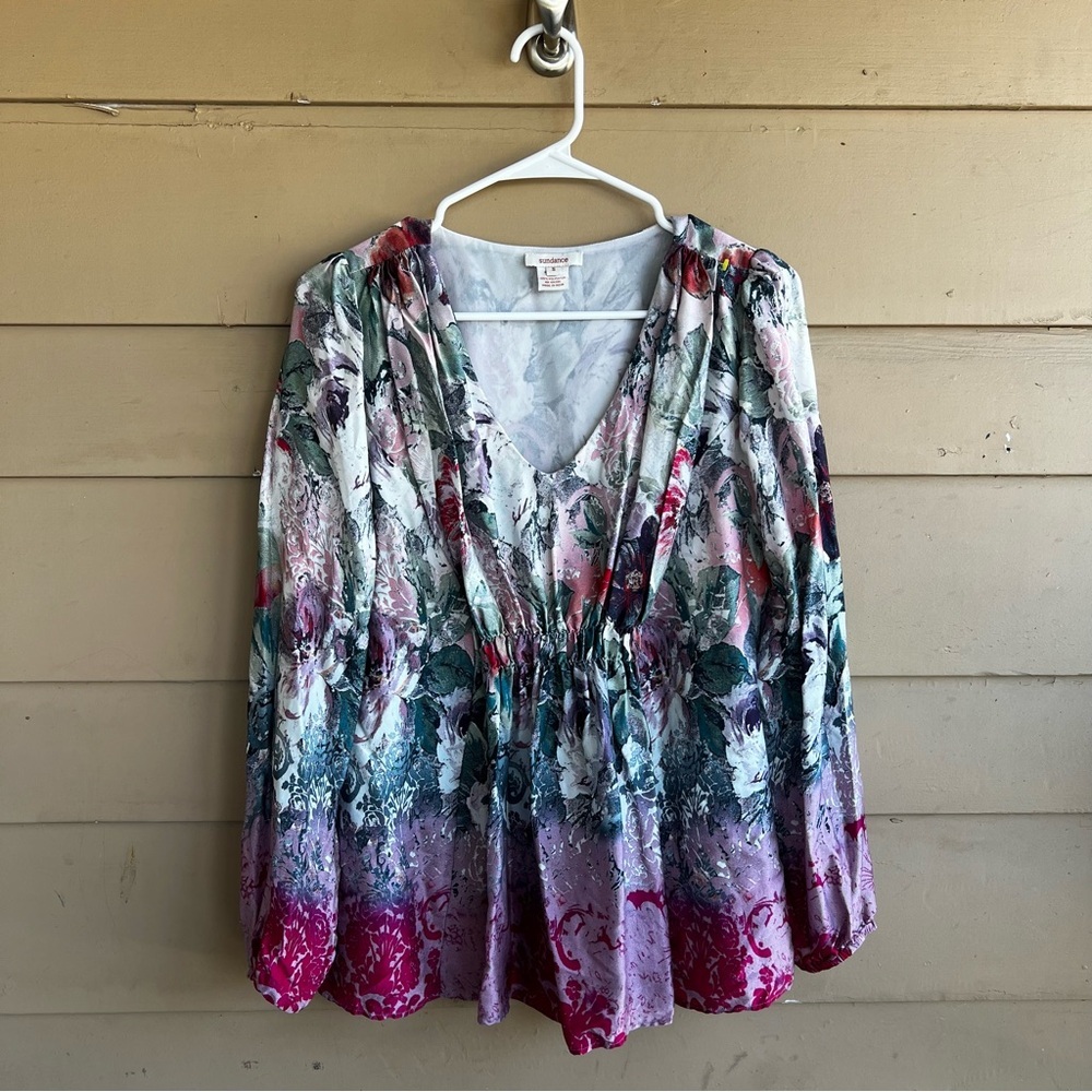 Sundance Floral V-Neck Blouse in Pink, Purple, Green